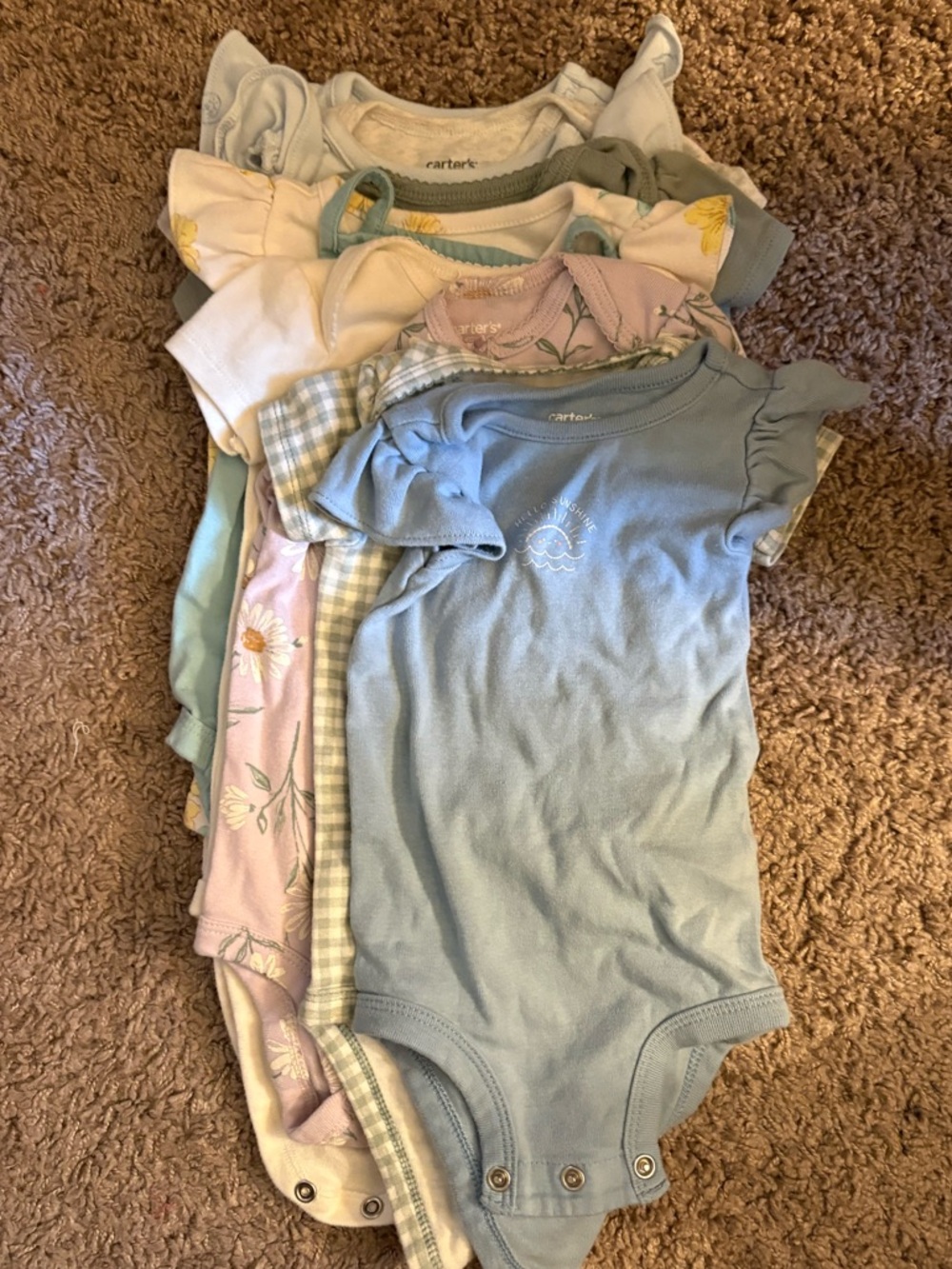 Carters short sleeved, ruffled and tank onesies bundle